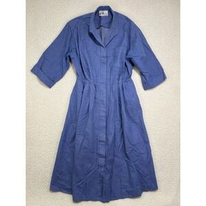 Vtg Willi California Blue Pleated Shirtwaist Dress 70s Secretary Chic Denim 10